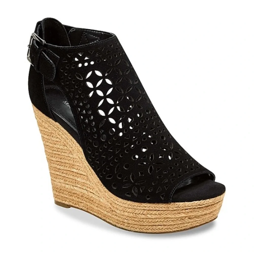 Marc Fisher Black Suede Espadrille Wedge Sandals